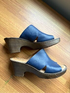 Born Blue Leather Slide Heels for Women